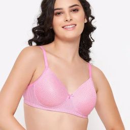 Clovia Pink Cotton Striped T-Shirt Bra-image-7