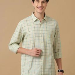 CAVALLO by Linen Club Green Contemporary Fit Check Shirt-image-52