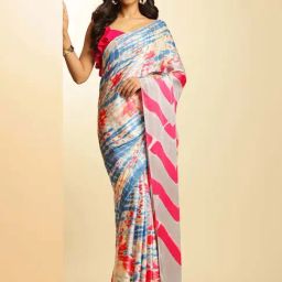navyasa by liva Multicolor Printed Saree With Unstitched Blouse-image-65