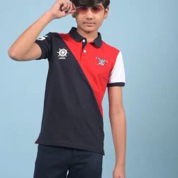 Crimsoune Club Boys Red Cotton Slim Fit Color Block T-Shirt-image-60