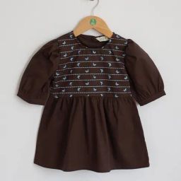 ZACH &KIKI Girls Brown Cotton Embroidery Dress-image-64