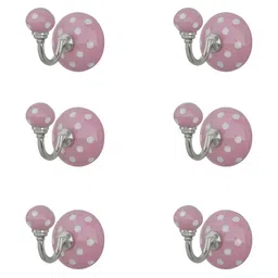 IndianShelf 6 Pcs Ceramic Dotted Key Holder Hangers for Clothes Wall Mounted-image-69