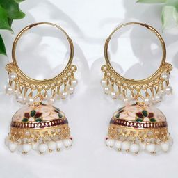 Nilu's Collection Brass Plated Pearls Studded Contemporary Jhumkas-image-69