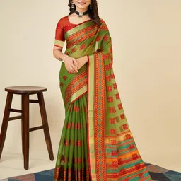 AMRUTKALA SAREES Geometric Woven Design Zari Ikat Saree-image-9