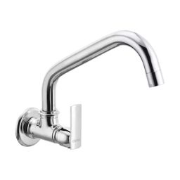 CERA Titanium Single Lever Wall Mount Sink Cock with 200 mm Swivel Spout and Wall Flange, F1003261-28