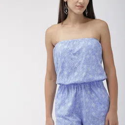 FOREVER 21 Women Blue & White Printed Playsuit-image-61