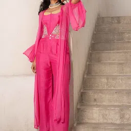 Pallavi Jaipur Embroidered Shoulder Straps Top And Shrug With Palazzo-picture-22