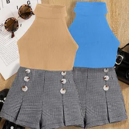 DEL LUNA Girls Set Of 2 Sleeveless Top And Checked Shorts Co-ords-image-3