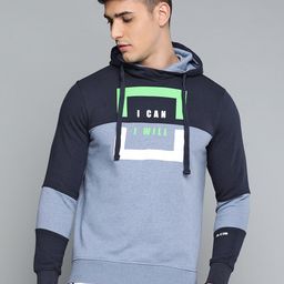 Alcis Men Blue Colourblocked Hooded Sweatshirt with Print Detail-image-63