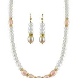 Sri Jagdamba Pearls Golden Necklace & Earring Set-image-70