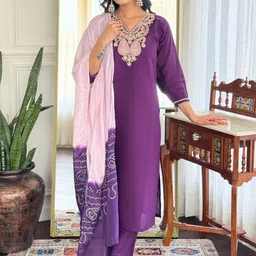Growdamy Women Paisley Embroidered Kurta with Trousers & Dupatta-picture-37