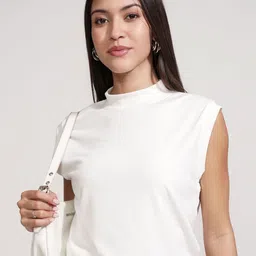 Basics By Tokyo Talkies High Neck Sleeveless Rip Polyester T-shirt-image-2