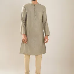 JAYPORE Striped Woven Design Band Collar Straight Kurta-image-64