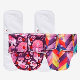 Mylo Baby Freesize Adjustable Cloth Diapers with 2 Free Insert Oeko Tex Certified Pack of 2 - Rainbow Purple Love Multicolour-15