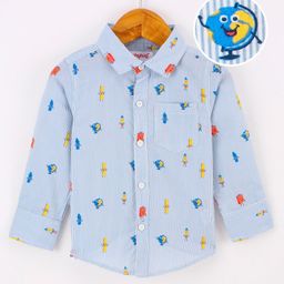 Babyhug Full Sleeves 100% Cotton Globe Printed Shirt - Blue-image-9
