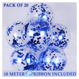 Bubble Trouble Transparent Balloons Bouquet Combo with Re Filled Confetti & Ribbons Pack of 20 - Blue-16