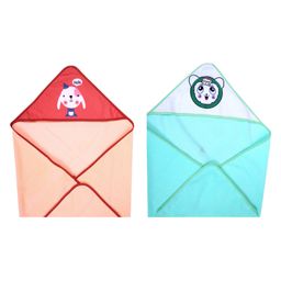 JARS Collections Super Soft and Comfortable Microfibre Hooded Baby Wrapper Pack of 2-Multicolor-14
