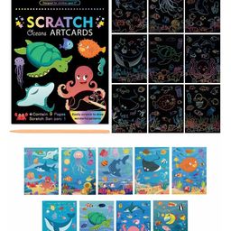 DIY Marine Animals Ocean Magic Scratch Art 9 Sheets Double Sided Paper Cards & Scratch Sticks Set - Multicolour-27