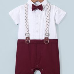 Mark & Mia  Cotton Woven  Half Sleeves Party Romper with Bow & Suspender - Multicolour-image-42