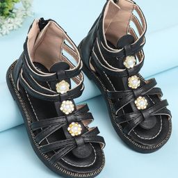 Oh! Pair Sandals with Back Zipper Closure Floral & Beads Detailing - Black-image-26