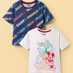 HoneyHap Disney Cotton Knit Drop Shoulder Half Sleeves T-Shirts with Mickey Mouse Graphics Pack of 2 - Navy Blue & White-image-81