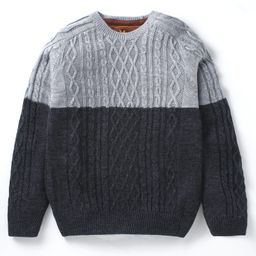 Yellow Apple KnittedFull Sleeves Colour Block Pullover Sweater with Cable Knit Design - Grey-image-37