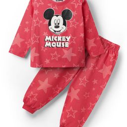 Babyhug Disney Single Jersey Knit Full Sleeves Night Suit With Mickey Mouse Graphic - Red-picture-34