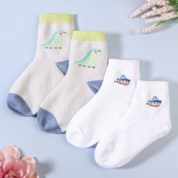 KIDLINGSS Pack Of 2 Dinosaur & Ship Printed Anti Bacterial Cotton Socks - Grey & White-picture-19
