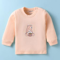 CUCUMBER Cotton Knit Full Sleeves Bear Printed Thermal Vest - Light Peach-image-89