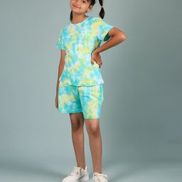 tweeny mini Pure Cotton Knit Half Sleeves Tie Dye Coordinating Night Suit Set - Lemon Green-image-53