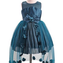 Enfance Sleeveless Bow & Floral Applique Shimmered Dress - Parrot Blue-image-12