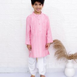 Twisha Full Sleeves Striped Kurta With Dhoti Set - Baby Pink & Off White-image-50