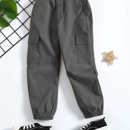 Trampoline Cotton Blend Solid Cargo Trousers - Grey-image-109