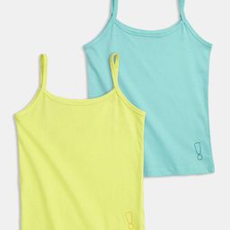 Plan B Cotton Pack Of 2 Sleeveless Solid Camisoles - Yellow & Aruba-image-39