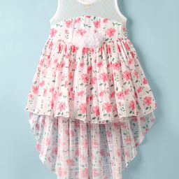ToffyHouse Woven Sleeveless High Low Party Dress with Floral Print - White-image-80