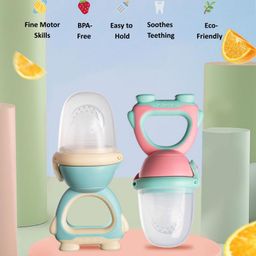 Sun & Shine Chewberry Baby Fruit Feeder / Pacifier With Cap | BPA-Free, Soft & Premium Silicone Teether for Baby, Infants & Toddlers - 6 To 12 Months - Green+Pink-4