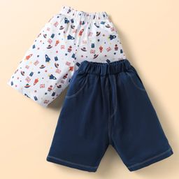 Simply Sinker Knit Knee Length Space Theme Printed Shorts Pack Of 2 - Navy Blue & White-image-81