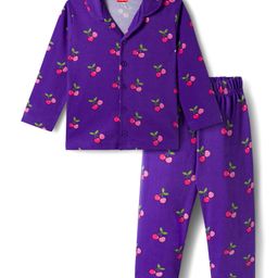 Babyhug Cotton Knit Full Sleeves Co-ords Night Suit With Tropical Theme Print - Violet-picture-34