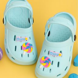 Yellow Bee Solid Perforated Slingback Clogs With Candy Charms - Blue-picture-46