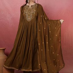NISHABD Women Embroidered Regular Sequinned Kurta with Palazzos & With Dupatta-7