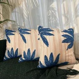 LUSHLYF Tropical Whisper Rust 3 Pieces Embroidered Printed Cotton Square Cushion Covers-image-13