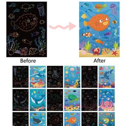 happy hues DIY Marine Animals Ocean Magic Scratch Art 9 Sheets Double Sided Paper Cards & Scratch Sticks Set - Multicolour image 3