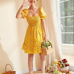 Oh Rare Floral Print Flutter Sleeve Fit & Flare Dress-image-41