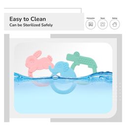 R for Rabbit Elephant Shaped Tiny Bites Zoobie Teether Pack of 3 - Green Blue & Pink image 4