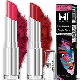 MI FASHION Set Of 2 Matte Long Lasting Lipstick - 3.5g Each - Magenta Rush & Old Red Brick-19