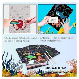 happy hues DIY Marine Animals Ocean Magic Scratch Art 9 Sheets Double Sided Paper Cards & Scratch Sticks Set - Multicolour image 5