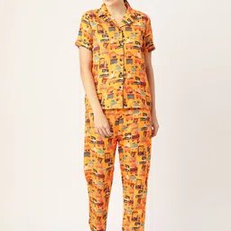 bedgasm Women Mustard Printed Night suit-image-52