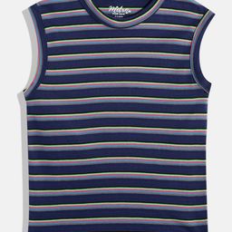 METRO KIDS COMPANY Boys Navy Blue & Green Striped T-shirt-image-70