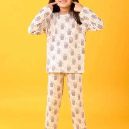 Anthrilo Girls Ecru Printed Full Sleeves Night Suits-image-60