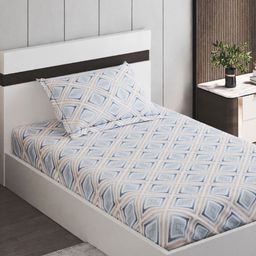 Home Centre Oxford Seafoam Blue Printed Cotton 200 TC Single Bedsheet Set 2.28 x 1.52m-image-78